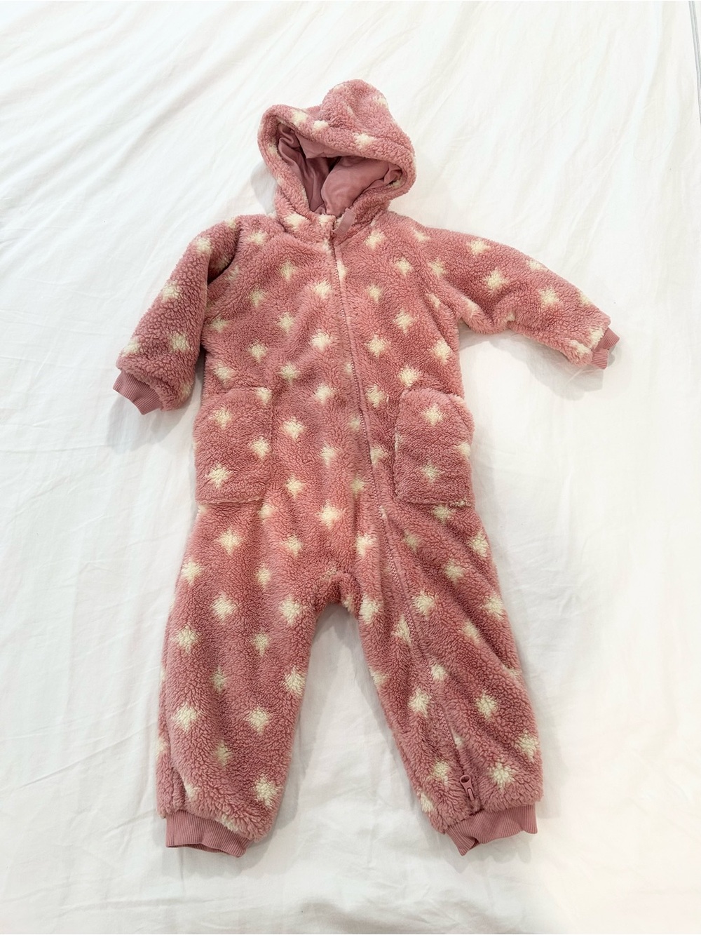 Cozy Pink Star Sherpa One-Piece Hooded Bunting